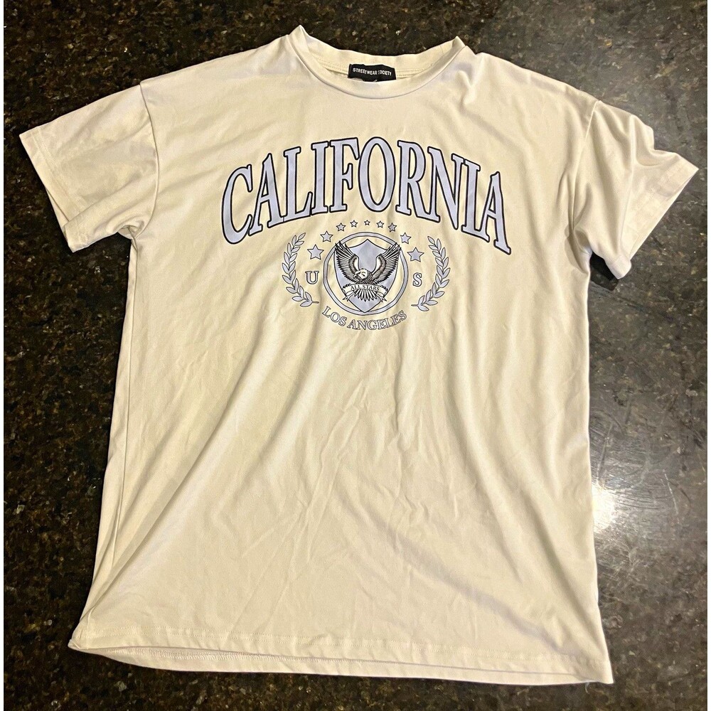 Streetwear Society Unisex XS White California Graphic Print Crew Neck T-Shirt